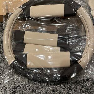FH Group Beige and Black Seat Covers and Steering Wheel Cover